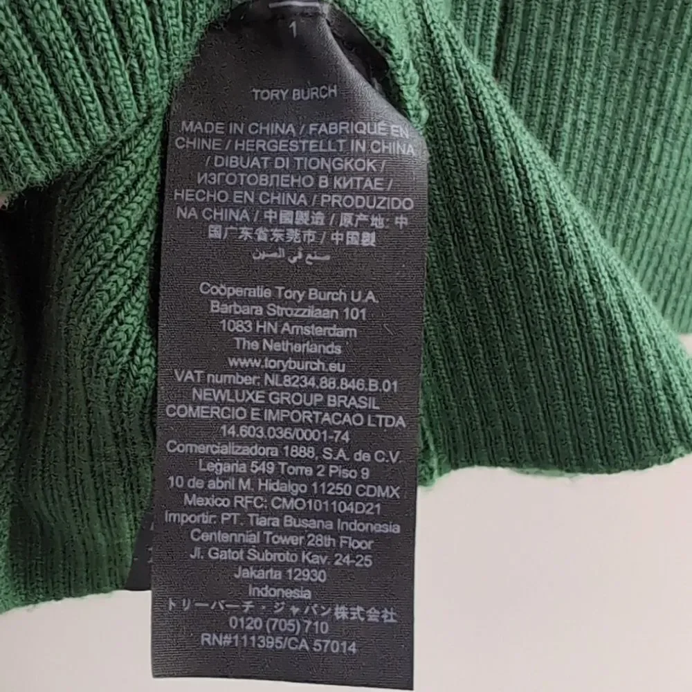 Tory Burch Colorblock Mock Turtleneck Sweater - Green Blue Yellow Sz XS
